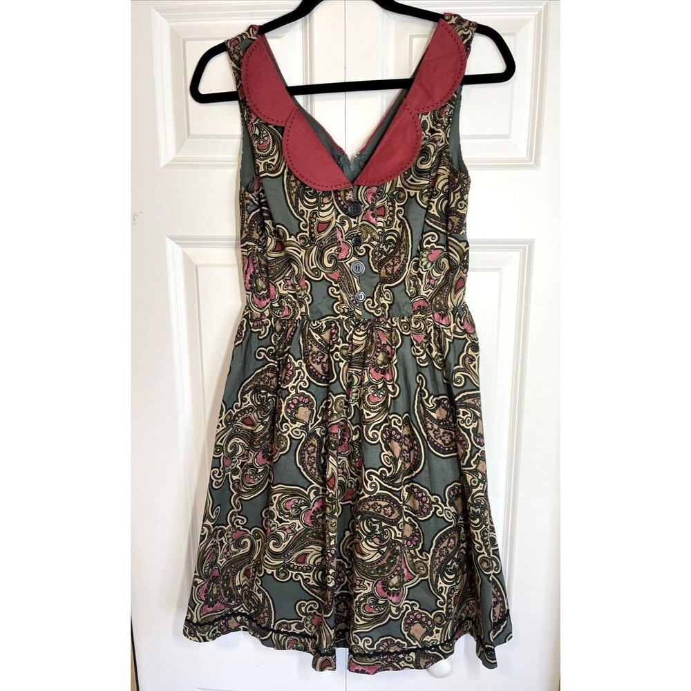 Aryeh Women Paisley Peter Collar Dress 100% Cotton Boho Festival Size Small Zip